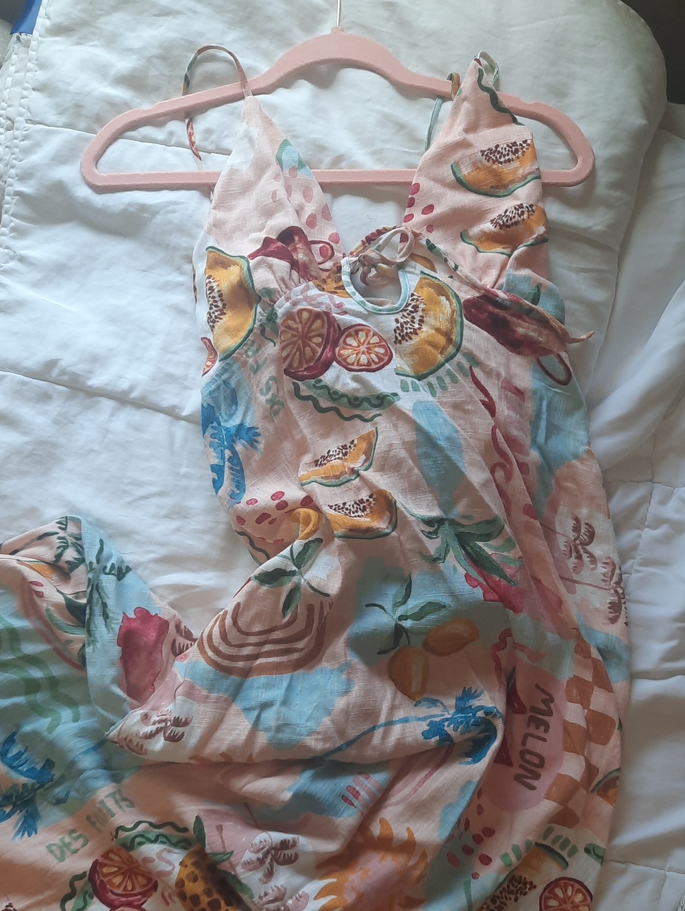 New Tropical Print Maxi Dress in Pastel Pink & Blue
